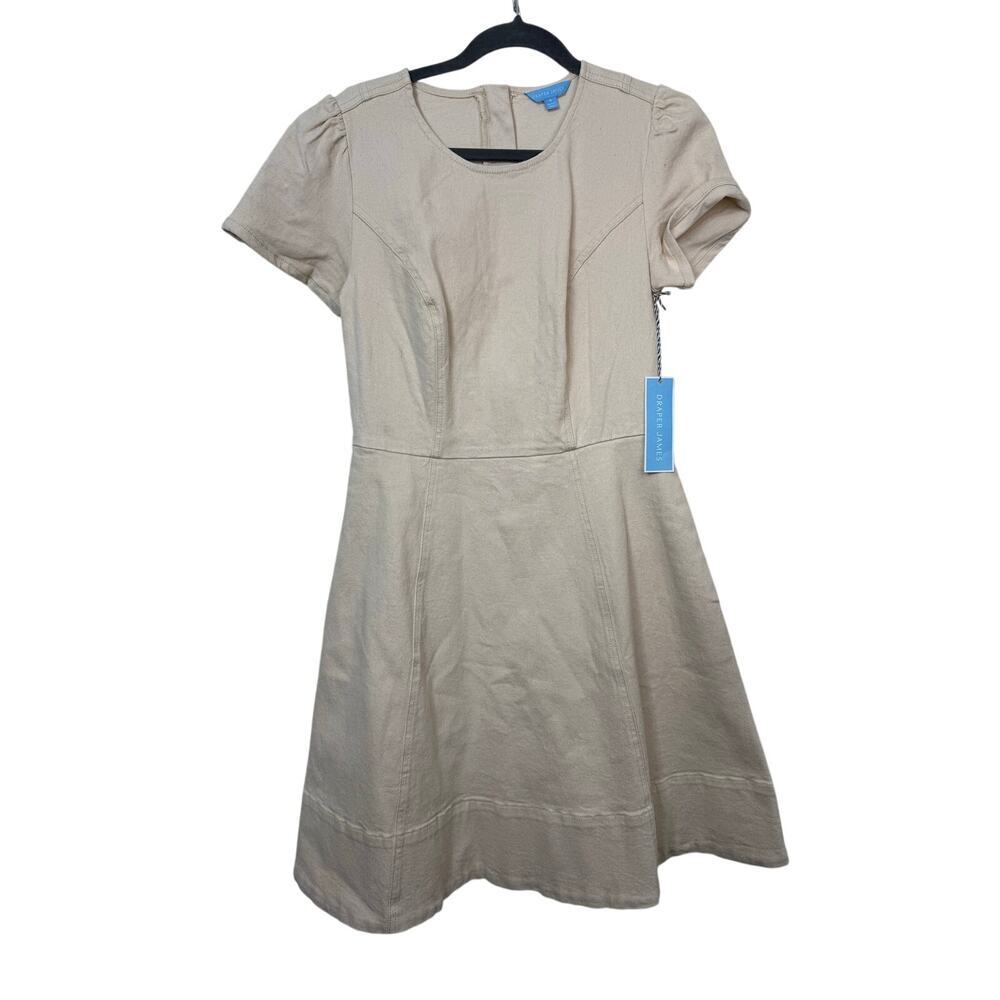 Draper James Seamed Denim Dress Natural Cream Short Sleeve Dress Sz 6 N